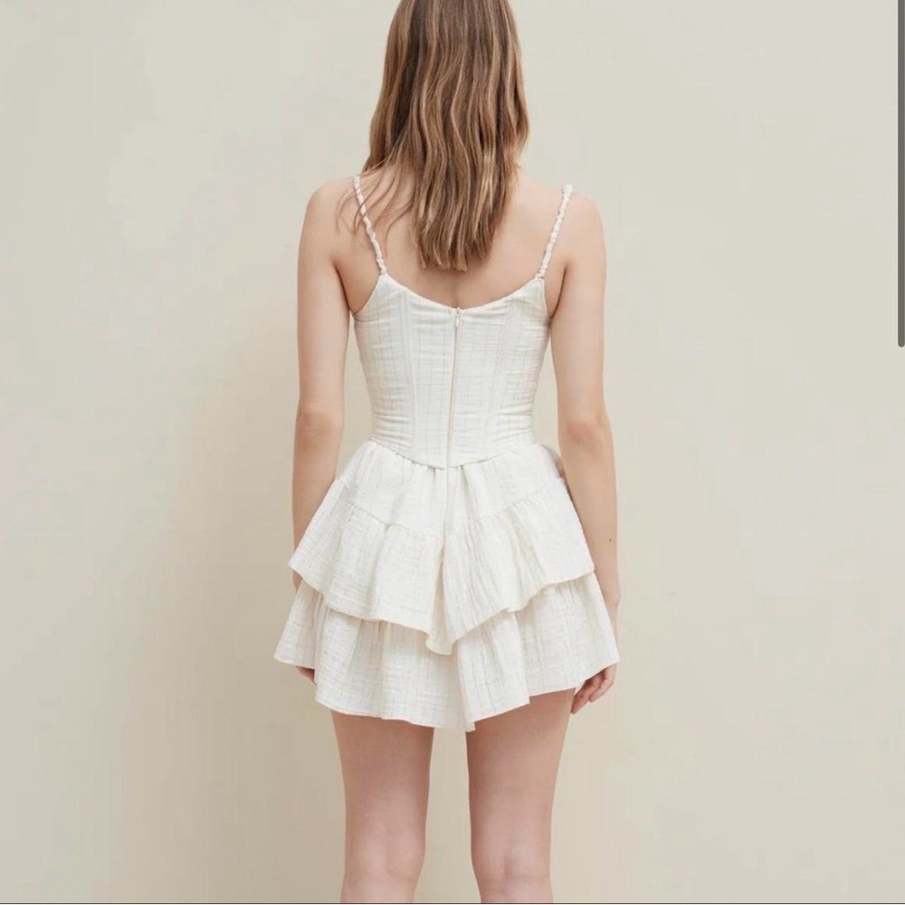Cream Corset Mini Dress with Lace-Up Detail - Picture 2 of 6